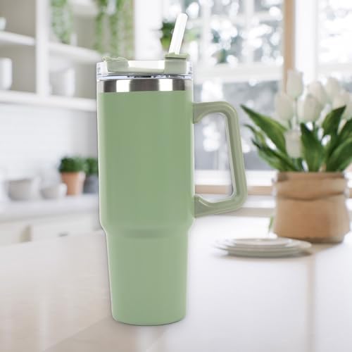 Envie 30 oz Tumbler Mug with Lid and Straw, Reusable Insulated Mug with Handle, Stainless Steel Travel Tumbler for Iced & Hot Beverages, Sage Green