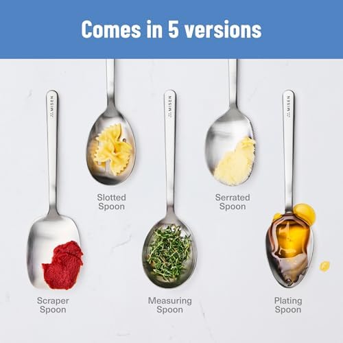 Misen Scraper Chef Spoon – Stainless Steel Cooking Spoon and Spatula Hybrid for Flipping Burgers Tossing Vegetables Scraping Pots Serving Casseroles and Everyday Kitchen Prep