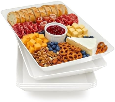 Serving Tray Platter, 17.5'' x 11.5'' x 1.6'', 5 Pcs Food Tray for Veggie Fruit Snack Dessert Cookie Cheese, Food Trays for Party Supplies Display, Large Platters for Serving Food, BPA Free