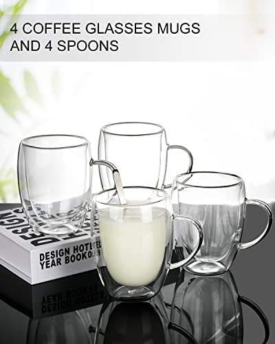 LIBWYS 4 Pack Double Walled Coffee Cups Glasses Mug 12oz Borosilicate Glass