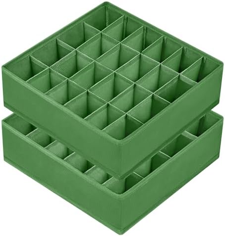 Joyoldelf Sock Drawer Organizer Divider 2 Packs Underwear Organizer, 24 Cell Closet Organizers and Storage Organizer Sock Holders Organizers for Storing Socks, Handkerchiefs, Ties, Belts (Green)