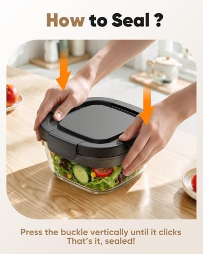 Canfanni Glass Salad Container, 56oz Bowl with Airtight Lids, Bento Box