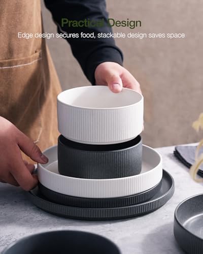 Famiware Star Stoneware Dinnerware Set, Reactive Glaze Plates & Bowls for 4