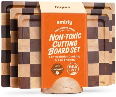 SMIRLY Cutting Board for Kitchen, 3 Pcs Rubberwood Cutting Board with Stand