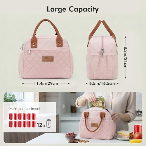 HOMESPON Insulated Lunch Bag for Women Men, Cooler Tote Box, Pink