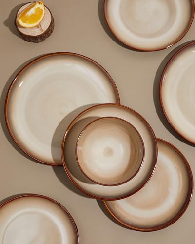 Pokini Stoneware Dinnerware Sets for 4, 12pcs Plates and Bowls Sets Dishes