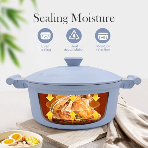 AIKENBBKK 7 Quart Lightweight Dutch Oven Pot with Lid, Ceramic Cooking Pot Nonstick, Aluminum Cookware for Stews Braising and Frying, Induction Pot for All Stoves, Stay-Cool Handle, PFOA Free, Blue