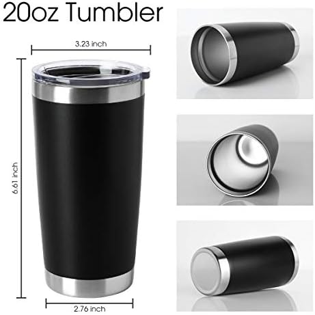 HASLE OUTFITTERS 20oz Tumblers Bulk Stainless Steel Cups with Lid Double Wall Vacuum Insulated Coffee Mugs for Cold & Hot Drinks 1 Pack, Black
