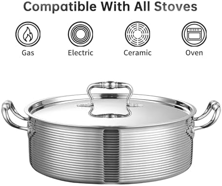 DELARLO Tri-Ply Stainless Steel 8QT Stock Pot,13 inch Everyday Pan with Lid