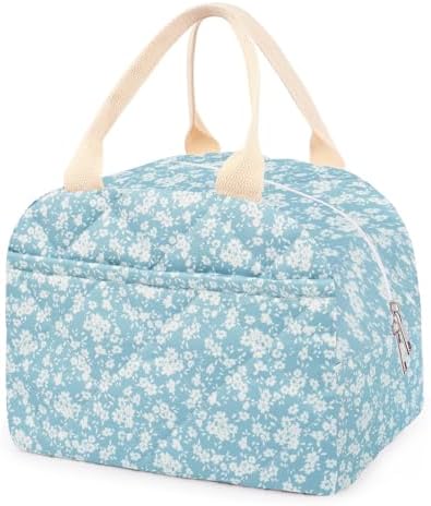 Cotton Quilted Insulated Lunch Bag, Reusable Quilted Floral Lunch Tote Bags
