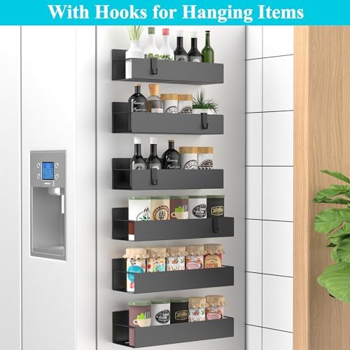 HuggieGems Metal Magnetic Spice Rack for Refrigerator Matt Black, 6 Pack