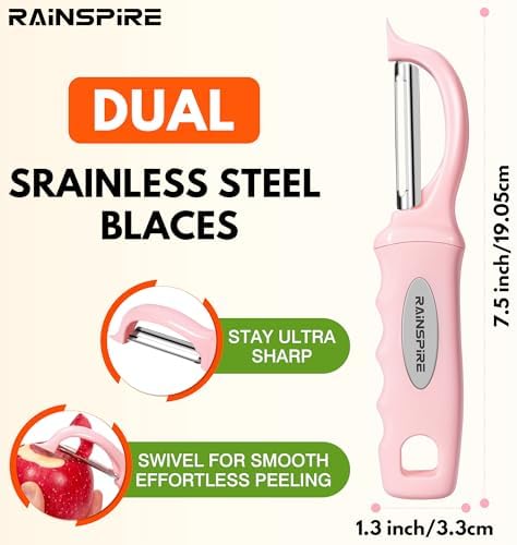 Rainspire Vegetable Peeler Potato Peelers for Kitchen, Sharp Stainless Steel Blades Veggie, Comfortable Handle Fruit Peeler, Carrot Peeler Apple Peeler Dishwasher Safe (2, Pink)