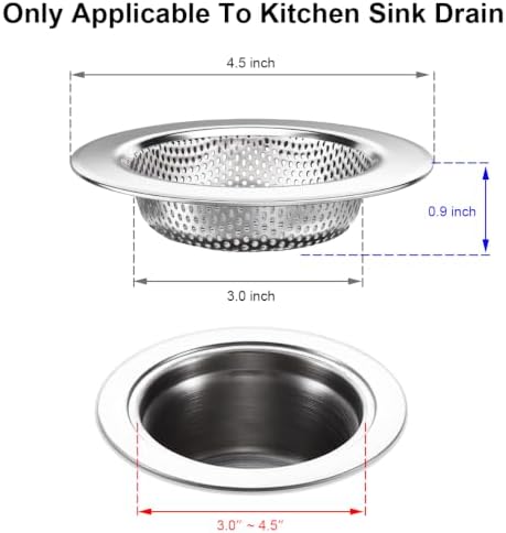 Seatery Kitchen Sink Drain Strainers/Filter/Screen/Basket Strainer, Stainless Steel Food Scraps Drain Catcher, Outer Diameter 4.5 inch/11.3cm, Inner Diameter 3 inch/7.6cm, Pack of 4