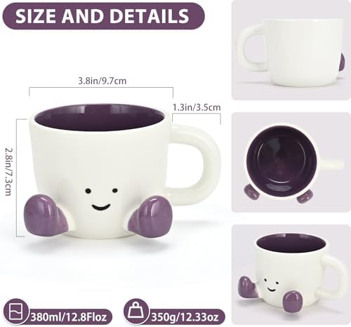 Coffee Mugs,Cute funny Mug For Women, 380ml Unique Ceramic Coffee Tea Cups, Office Mug Gift (violet)