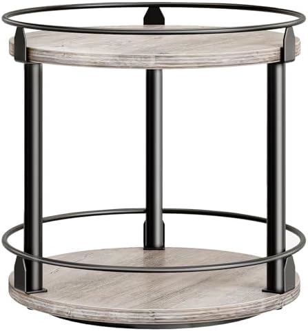 YATINEY Lazy Susan Organizer, Rotating Spice Rack, 2 Tier Spice Turntable Organizer, Industrial Turntable Spice Holder, for Kitchen Countertop and Cabinet, Compact and Versatile, Greige SR22BG