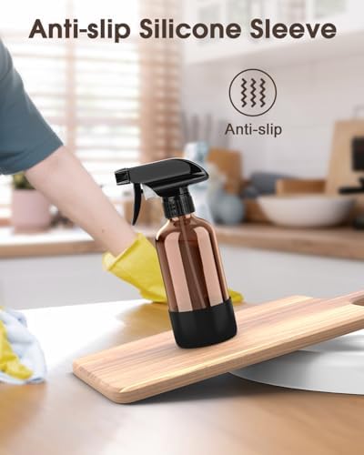 Bontip Glass Spray Bottle with Silicone Sleeve Protection, Amber Glass Spray Bottle Set for Window Cleaner Aromatherapy Facial Hydration Watering Flowers Hair Care 2 Pack/8 oz (Black & White)