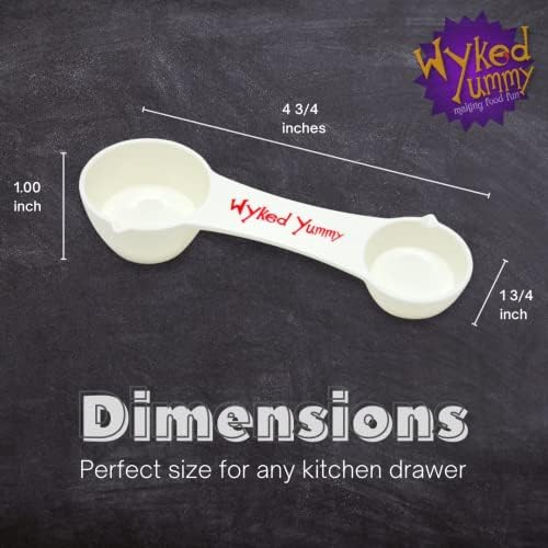 Wyked Yummy All in One Measuring Spoon for Dry & Liquid Ingredients for Preparing, Baking, Cooking - 4-in-One Kitchen Utensil has 1 Tablespoon, 1 Teaspoon, ½ Teaspoon, ¼ Teaspoon