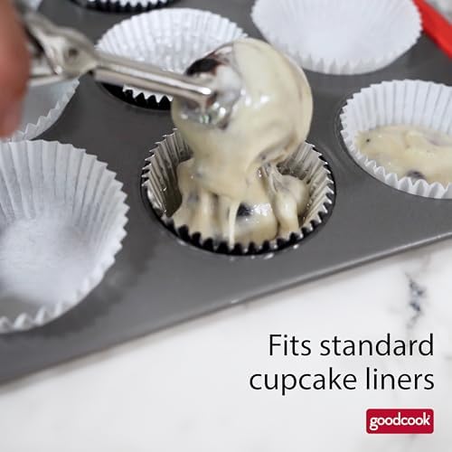 GoodCook MegaGrip 12-Cup Muffin Pan with Silicone Grip Handles Perfect for Cupcakes Durable Heavy-Gauge Steel Construction Scratch-Resistant Nonstick Coating, 15.5x10.5-Inch, Gray (Pack of 12)