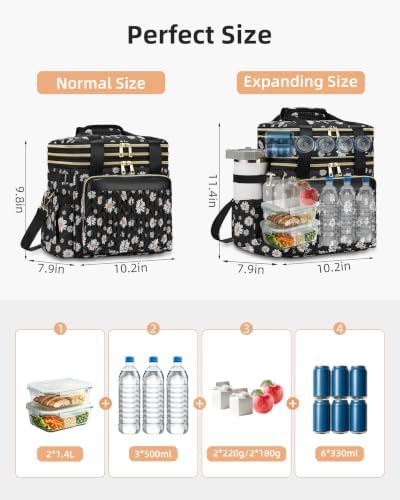 Lunch Box for Women Double Deck Large Lunch Bag Women Daisy Tote Lunch Bag