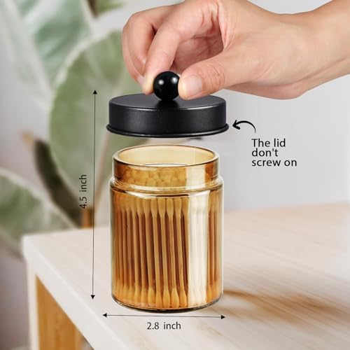 Amolliar Bronze Amber Glass Apothecary Jar, Qtip Holder Storage Black 4Pack