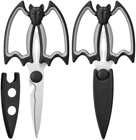 OMDAR Bat Kitchen Scissors All Purpose 2 Pack - Halloween Goth Cute Kitchen Shears - Heavy Duty Stainless Steel Cooking Shears for Cutting Meat, Food, Poultry - with Magnetic Blade Guards