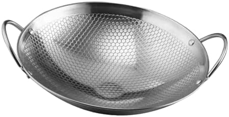 Stainless Steel Round Bottom Wok, 8 Inch Double Ear Frying Pan for Stir Fry and Chinese Cooking