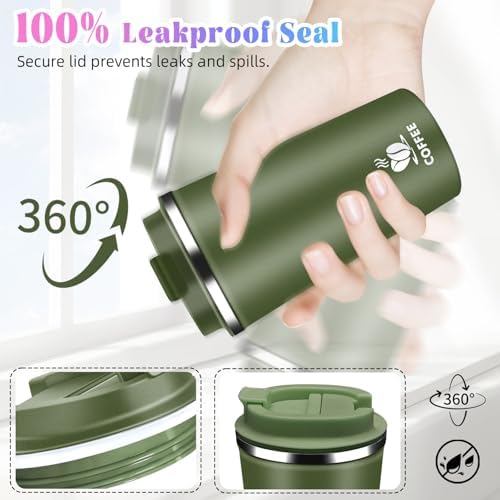 17oz Insulated Travel Coffee Mug with Flip Lid – Leakproof Stainless Steel Insulated Coffee Tumblers, Reuable Coffee Cup for Hot & Cold Drinks, Perfect for Camping & On-the-Go