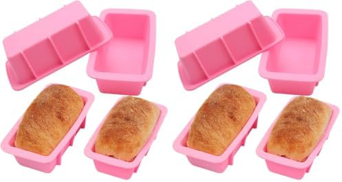 BAKER DEPOT Silicone Mini Bread Loaf Pans for Baking Nonstick Small Toast Cake Bakeware 6.5 inch Rectangle Mould DIY Handmade Soap Set of 4 (Pack of 2)