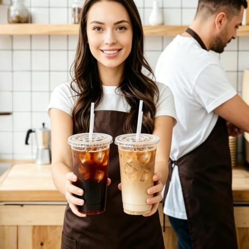 100 Pack 24 oz Disposable Plastic Cups with Lids and Straws