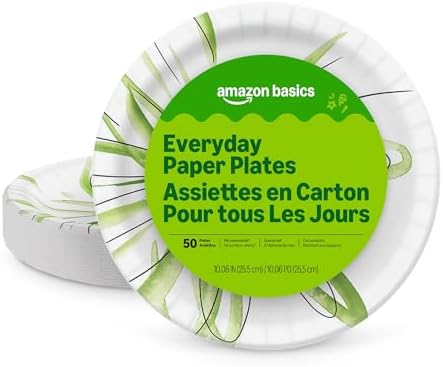 Amazon Basics Everyday Paper Plates, 10 Inch, Disposable, 50 Count, Packaging May Vary