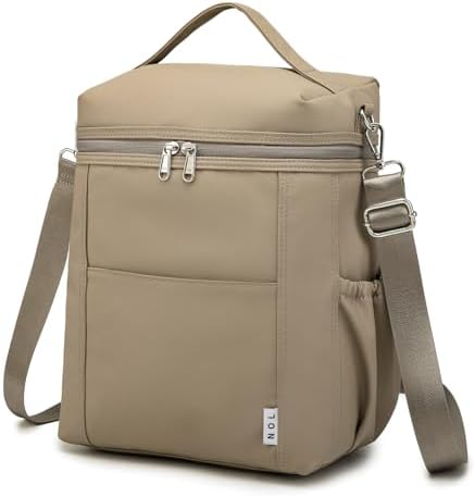 NOL Insulated Lunch Bags for Women Cooler Bag Lightweight Nylon Waterproof Lunch Box for Work Khaki Large 12L