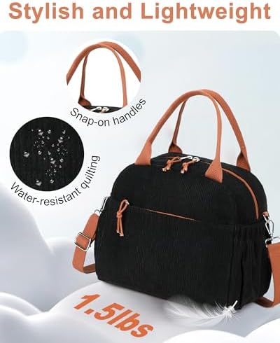 Bluboon Lunch Bag for Women Men Cute Corduroy Lunch Tote Bags Reusable Insulated Lunch Box Large Capacity Reusable Insulated Cooler for Work Picnic or Travel