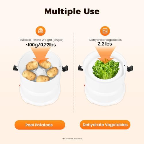 Electric Potato Peeler 85W One-button Automatic Potato Peelers 2.2Lbs Capacity 2-minute Peeling Rotating Fruit Vegetable Peeler with Visible Cover for Kitchen Restaurants (2.2Lbs Capacity)