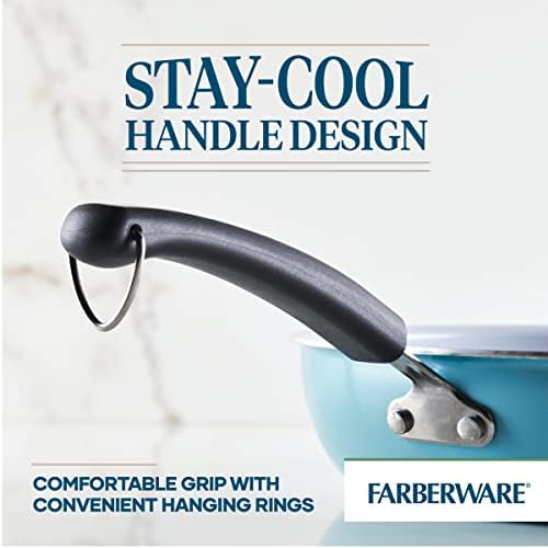 Farberware EcoAdvantage Ceramic Nonstick Deep Frying Pan/Skillet with Helper Handle, 12.5 Inch, Aqua