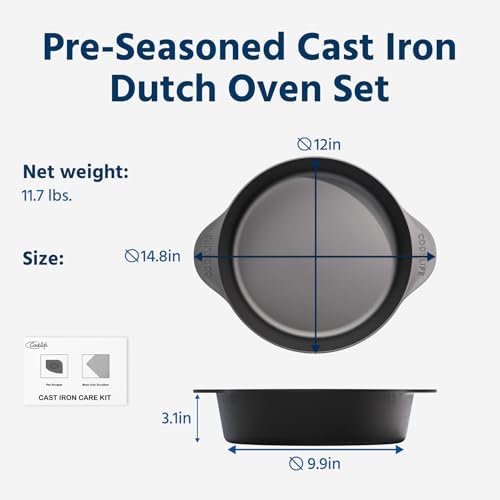 COOKLIFE 5.5 Quart Lightweight Pre-Seasoned Cast Iron Dutch Oven with Lid - Smooth Polished Surface, Easy to Clean Cast Iron Pot Use in the Oven, on the Stove or Grill, Over a Campfire
