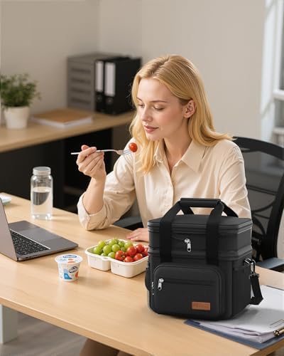 HOTOR Lunch Box Men Women Double-Layer Insulated Lunch Bag Black 27L