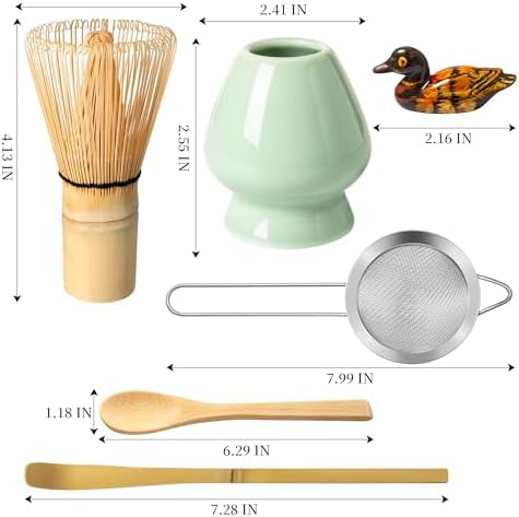 Matcha Whisk Set, Matcha Making Kit Whisk (Chasen Holder), Ceramic Whisk Holder (Light Green), Bamboo Scoop, Powder Starter Sifter, Spoon Japanese Tea Tools For Ceremony Gift