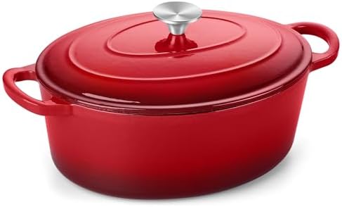 TeamFar 7QT Oval Dutch Oven, Enameled Cast Iron Dutch Oven Pot with Lid