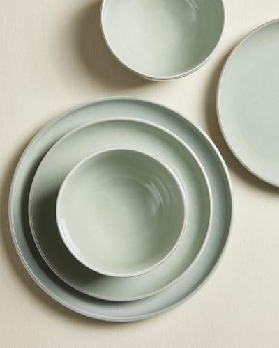 Pokini Stoneware Dinnerware Sets for 6, 18pcs Plates and Bowls Sets Dishes