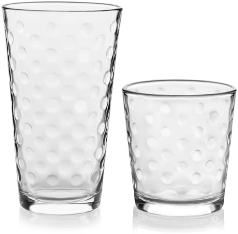 Libbey Awa Polka Dot Tumbler & Rocks Drinking Glasses Set of 16, Glass Cups