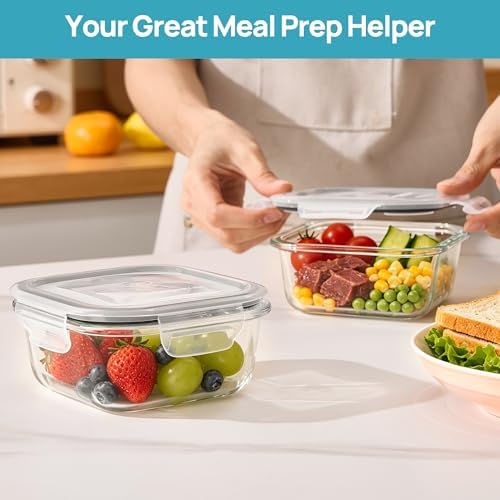 Vtopmart 2Pack 17.5oz Glass Meal Prep Food Container Sets with Lids