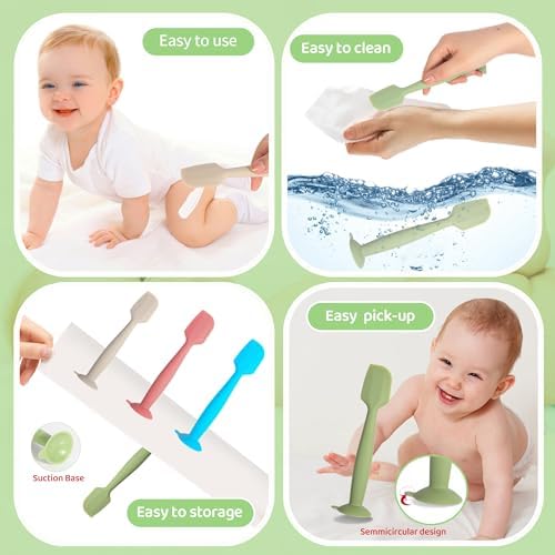 Diaper Spatula with Case, 3 Pack Baby Diaper Cream spatulas with 3 Storage Boxes, Soft Silicone Diaper Cream Applicator Butt Paste Spatula with Suction Base Full Size