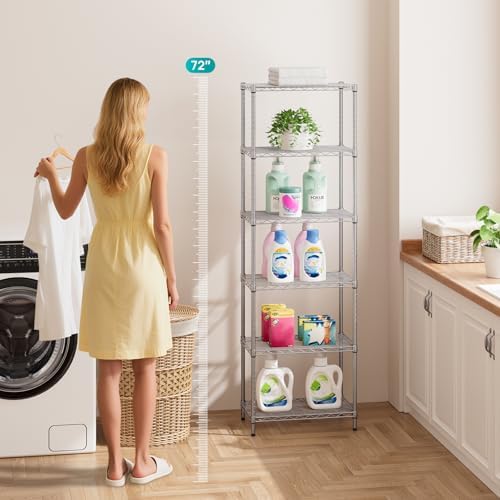 SINGAYE 6 Metal Shelves Wire Shelving Storage Shelf Adjustable Unit Pantry