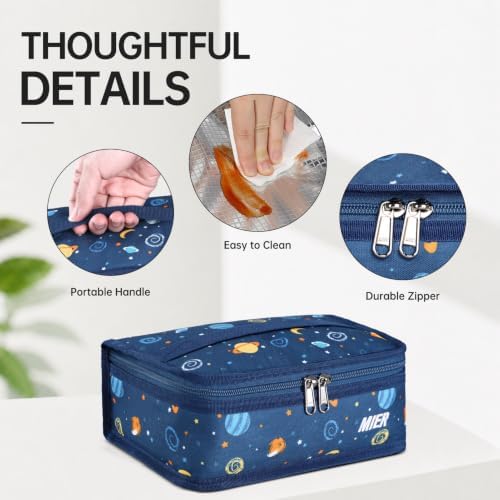 MIER Small Lunch Bag for Kids & Adults Compact Insulated Lunch Box, Planet