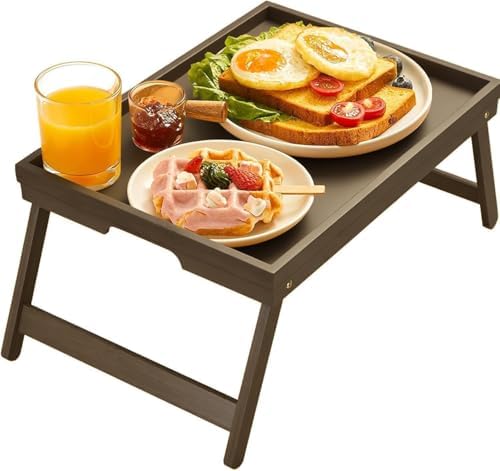 Pipishell Bed Tray Table with Folding Legs, Bamboo, Medium Size, Brown