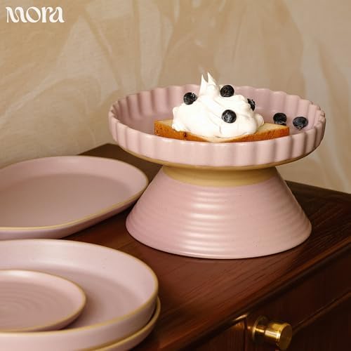 MORA Ceramic Tart Pan, 9.5 Inch Large Porcelain Baking Dish for Tarts, Quiche, Pie, Flan etc. Fluted Ruffled Edge, Oven, Microwave, Freezer, and Dishwasher safe - Great Gift For Bakers - Dawn
