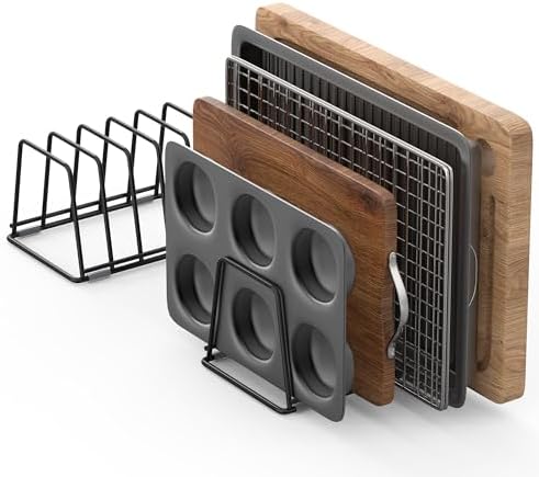 Cutting Board Organizer Kitchen Organizer Rack for Cutting Board, Bakeware, and Cookie Sheet, 5-Slot Heavy-Duty Steel Cookware Holder,Rust-Resistant with Anti-Slip Feet (2, Small)