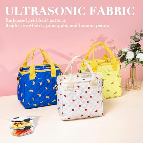 TuErCao Cute Strawberry Lunch Box for Women Lunch Bags for Work Small Insulated LunchBag for Picnic Travel Shopping, Portable Lightweight Ultrasonic Soft Touch LunchTote for Young Ladies