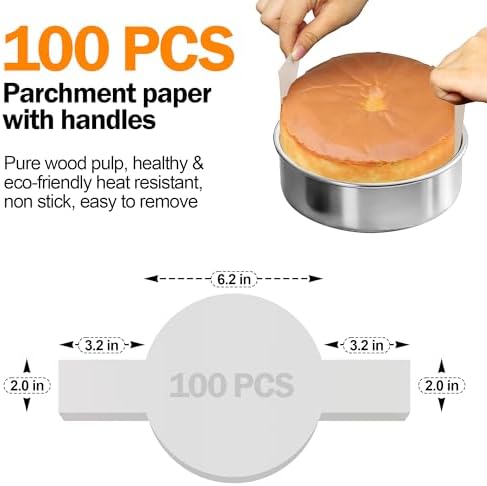 6 Inch Cake Pans Set of 3 with 100 Pieces Parchment Paper