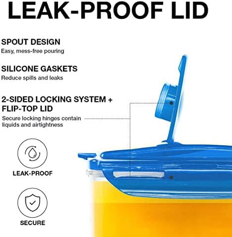 LocknLock Aqua Fridge Door Water Jug with Handle BPA Free Plastic Pitcher with Flip Top Lid Perfect for Making Teas and Juices, 2 QT, Blue (Pack of 5)